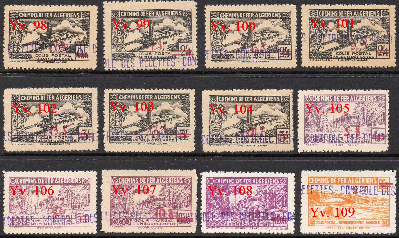 timbres-poste Algerie CP Colis Postal Algeria Railway Parcel Stamps